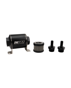 DeatschWerks Stainless Steel 3/8in 100 Micron Universal Inline Fuel Filter Housing Kit (70mm) - 8-03-070-100K-38