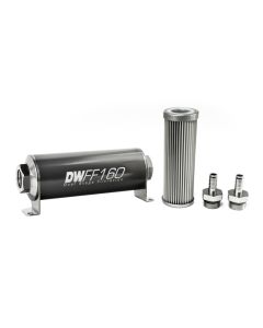 DeatschWerks Stainless Steel 3/8in 10 Micron Universal Inline Fuel Filter Housing Kit (160mm) - 8-03-160-010K-38