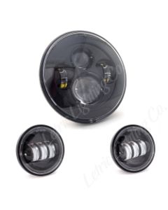 Letric Lighting 7? LED Black Premium Headlight with (2) 4.5? Black Passing Lamps - LETR-LLC-LHK-7B