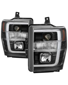Spyder 08-10 Ford F-250 SD Projector Headlights V2-Switch Back Light Bar-Black PRO-YD-FS08V2-SBLB-BK - 5086228