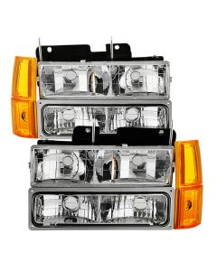 Xtune GMC Yukon 94-99 Headlights w/ Corner & Parking Lights 8pcs Sets -Chrome HD-JH-GCK94-AM-C-SET - 9034435