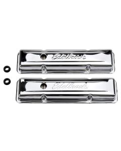 Edelbrock Valve Cover Signature Series Chevrolet 1959-1986 262-400 CI V8 Low Chrome - 4449