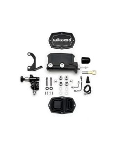 Wilwood Compact Tandem M/C - 15/16in Bore w/Bracket and Valve fits Mustang (Pushrod) - Black - 261-15523-BK