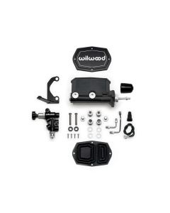 Wilwood Compact Tandem M/C - 1.12in Bore w/RH Bracket and Valve - Black - 261-15662-BK