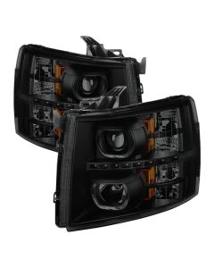xTune Chevy Silverado 1500/2500/3500 07-13 LED Halo Projector Headlights Black PRO-JH-CSIL07-CFB-BSM - 9032196