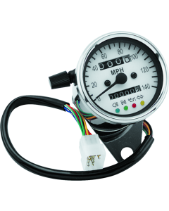 Bikers Choice 2.5 Inch Chrome 2:1 Universal Mini Speedo w LED Indicators White Face 140 Mph - 490291