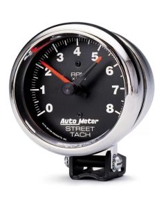 Autometer Traditional Chrome 3-3/4in 8k w/ Red Line Tachometer - 2895