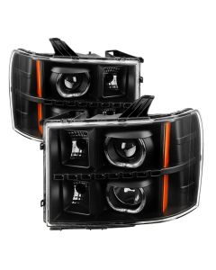 xTune GMC Sierra 1500/2500/3500 07-13 Projector Headlights LED Halo Black PRO-JH-GSIE07-CFB-BK - 9032264