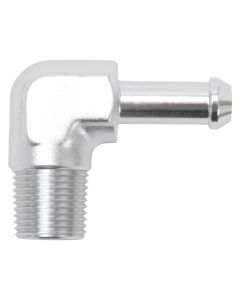 Edelbrock Hose End 90-Deg 3/8In NPT to 3/8In Barb Clear Anodize - 8168