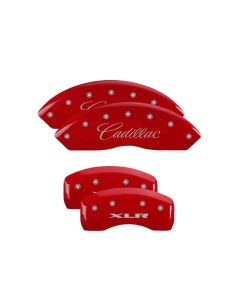 MGP 4 Caliper Covers Engraved Front Cursive/Cadillac Engraved Rear XLR Red finish silver ch - 35010SXLRRD