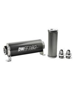DeatschWerks Stainless Steel 8AN 100 Micron Universal Inline Fuel Filter Housing Kit (160mm) - 8-03-160-100K-8