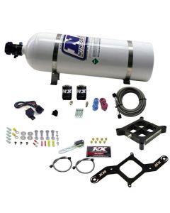 Nitrous Express 4150 Single Entry Billet Crossbar Nitrous Plate Kit (50-300HP) w/15lb Bottle - 63040-15