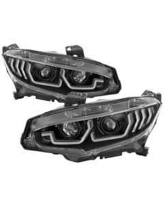 Spyder Honda Civic 16-18 2DR/4DR/Hatchback Headlight Black PRO-YD-HC16PL-SEQ-BK - 5087539