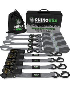 Rhino USA Medium Duty Ratchet Strap Tie-Down 4-Pack (Gray) - RCHT-4PACK-GRY