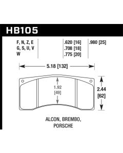 Hawk Alcon B/MB4/ Brembo XA2.E5.01/04 / XA5.90.01/04 / XA6.H7.11/14 DTC-70 Race Brake Pads - HB105U.775