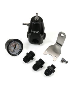 DeatschWerks DWR1000 AFPR + Pressure Gauge + 8AN Fittings - Anodized Black - 6-1000-FRB-88