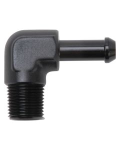 Edelbrock Hose End 90-Deg 3/8In NPT to 3/8In Barb Black Anodize - 8167