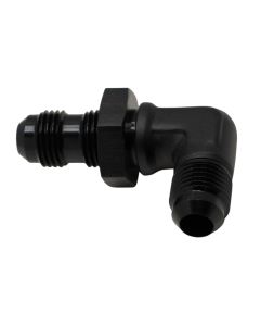 DeatschWerks 6AN Male Flare to 6AN Male Flare Bulkhead Adapter 90-Degree - Anodized Matte Black - 6-02-0710-B