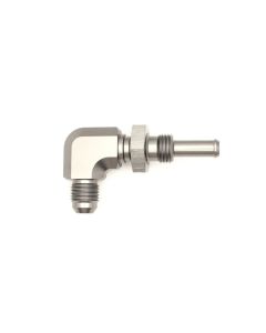 DeatschWerks 6AN Male Flare To 5/16in. Male Barb Bulkhead Adapter 90-Degree (Incl. Nut) - 6-02-0712