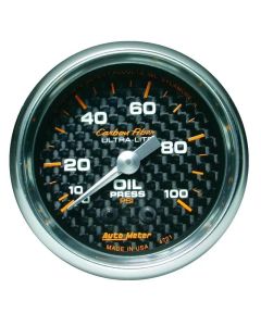 Autometer Carbon Fiber 52mm 100 PSI Mechanical Oil Pressure Gauge - 4721