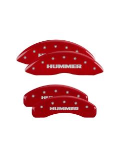 MGP 4 Caliper Covers Engraved Front & Rear Hummer Red finish silver ch - 52002SHUMRD