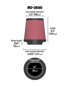 K&N Universal Rubber Filter 3 1/2 inch FLG / 4 5/8 inch Base / 3-1/2 inch Top / 5 1/2 inch Height - RU-3550