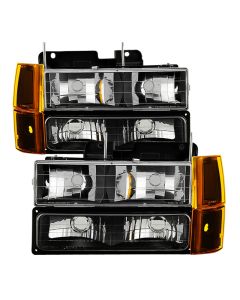 Xtune GMC Yukon 94-99 Headlights w/ Corner & Parking Lights 8pcs Sets -Black HD-JH-GCK94-AM-BK-SET - 9034442