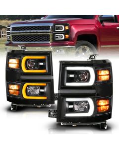 Anzo 14-15 Chevy Silverado 1500 Black Dual Switchback+Sequential LED Tube Sq. Projector Headlights - 111617