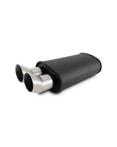Vibrant Streetpower Flat Blk Muffler 9x5x15in Body 2.5in Inlet ID 3in Tip OD w/Dual DTM Tips - 12330