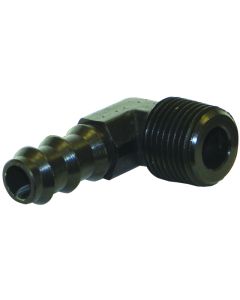 Moroso Air/Oil Separator Fuel Line Fitting - 3/8in to 3/8in Hose - 90 Degree - Black - Single - 65382