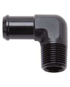 Edelbrock Hose End 90-Deg 1/2In NPT to 1/2In Barb Black Anodize - 8180