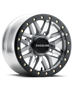 Raceline A91MA Ryno 15x10in/4x156 BP/0mm Offset/132.5mm Bore - Machined & Black Ring Beadlock Wheel - A91MA-51056-00