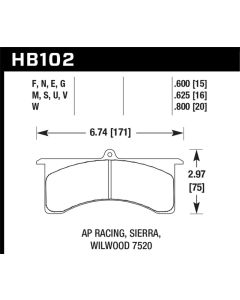 Hawk AP Racing 6 / Sierra/JFZ / Wilwood 7520 DTC-70 Race Rear Brake Pads - HB102U.800