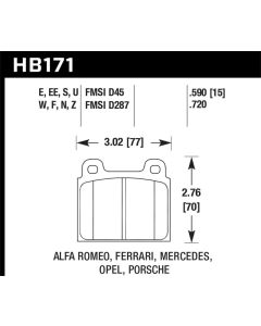Hawk 69-77 & 84-89 Porsche 911 Blue 9012 Front Race Brake Pads - HB171E.590