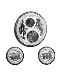 Letric Lighting 7? Full-Halo Chrome LED Headlight with (2) 4.5? Full-Halo Chrome Passing Lamps - LLC-LHK-7CH