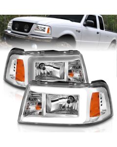 ANZO 2001-2011 Ford Ranger Crystal Headlights w/ Light Bar Chrome Housing - 111512