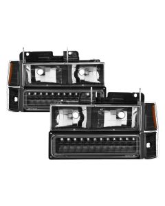 Xtune 92-94 Blazer Full Size Corner/LED Bumper Headlights Black HD-JH-CCK88-LED-AM-BK-SET - 5069542