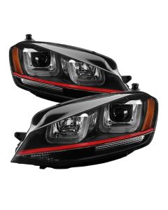 Spyder Volkswagen Golf VII 14-16 Projector Headlights DRL LED Red Stripe Blk PRO-YD-VG15-RED-DRL-BK - 5080592