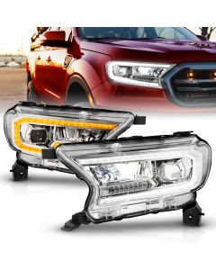 ANZO 19-23 Ford Ranger Full LED Projector Headlights w/ Initiation & Sequential - Chrome - 111614