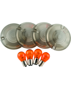 Bikers Choice 86-10 FLT FLHR Smoked Turn Signal Lens & Amber Bulb Kit Replaces H-D 69308-02 - 482545