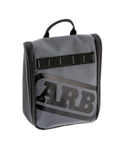 ARB Toiletries Bag PVC Outer Shell Charcoal Finish Red Highlights Mesh Pockets Mirror - ARB4209
