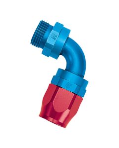 Russell Performance -10 AN Red/Blue 90 Degree Swivel Dry Sump Hose End (-8 Port 3/4in-16 Thread) - 612290