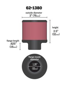 K&N 1.25in Flange ID x 3in OD x 2.5 inch H Rubber Base Crankcase Vent Filter - 62-1380