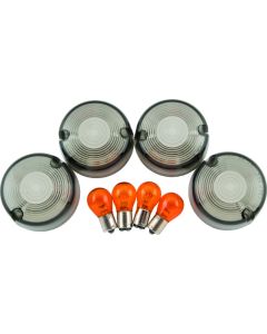 Bikers Choice 86-99 FXST 86-01 FXD FXR XL Smoked Turn Signal Lens & Amber Bulb Kit Repl H-D 69306-02 - 482544