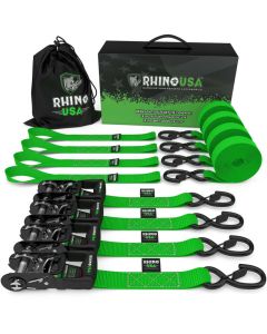 Rhino USA Heavy Duty Ratchet Tie-Down 4-Pack (Green) 1.6In X 8Ft - HDKIT-4PK-GRN