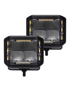 Go Rhino Xplor Blackout Combo Series Cube Sideline LED Flood Lights w/Amber 4x3 - Blk (Pair) - 750700322FCS