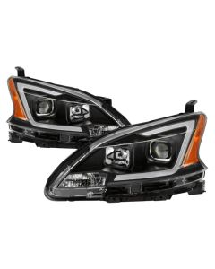 xTune 13-15 Nissan Sentra DRL LED Light Bar Halogen Projector Headlights - Black (PRO-JH-NS13-LB-BK) - 9042966