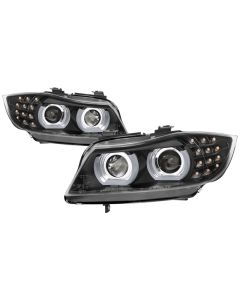 Spyder 09-12 BMW E90 3-Series 4DR Projector Headlights Halogen - LED - Black - PRO-YD-BMWE9009-BK - 5086488