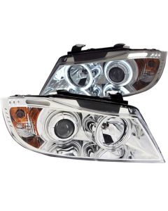 ANZO 2006-2008 BMW 3 Series E90-E91 Projector Headlights w/ Halo w/ LED Bar Chrome (CCFL) - 121336