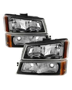 Xtune Chevy Silverado 2500HD 03-06 Crystal Headlights w/ Bumper Lights Black HD-JH-CSIL03-AM-BK-SET - 5069801